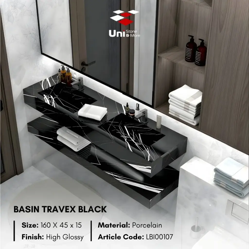 Basin Travex Black - High Glossy - P - 160 x 45 x 15