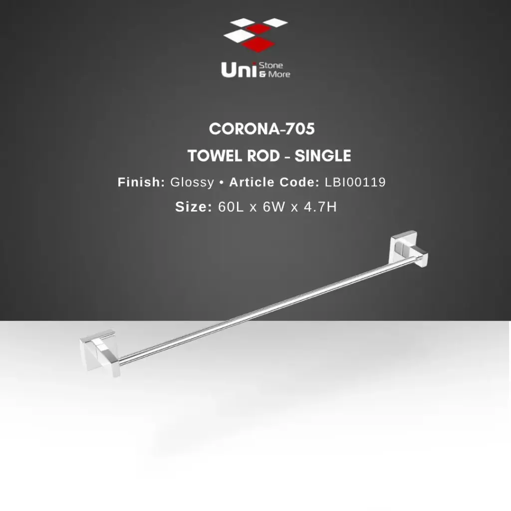 Corona - 705 Towel Rod - Single - Glossy - 60L x 6W x 4.7H