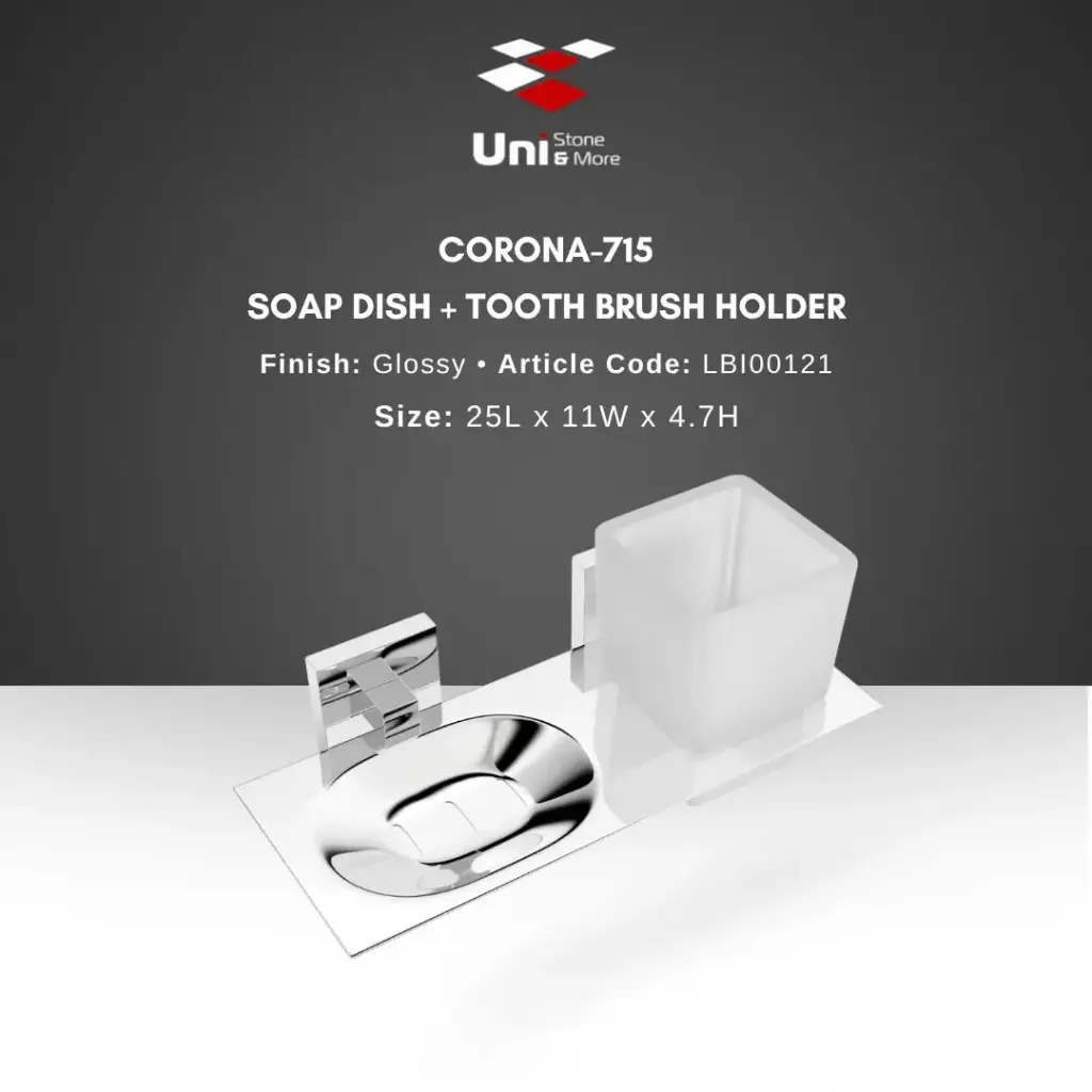 Corona - 715 Soap Dish + Tooth Brush Holder - Glossy - 25L x 11W x 4.7H