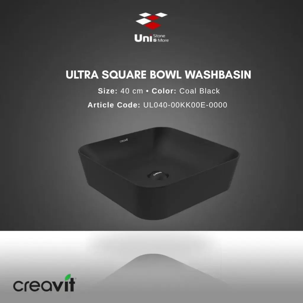 Ultra Square Bowl Washbasin 40 cm - Coal Black