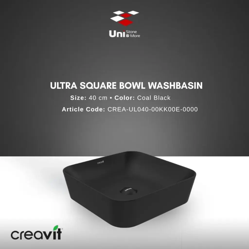 Ultra Square Bowl Washbasin 40 cm - Coal Black