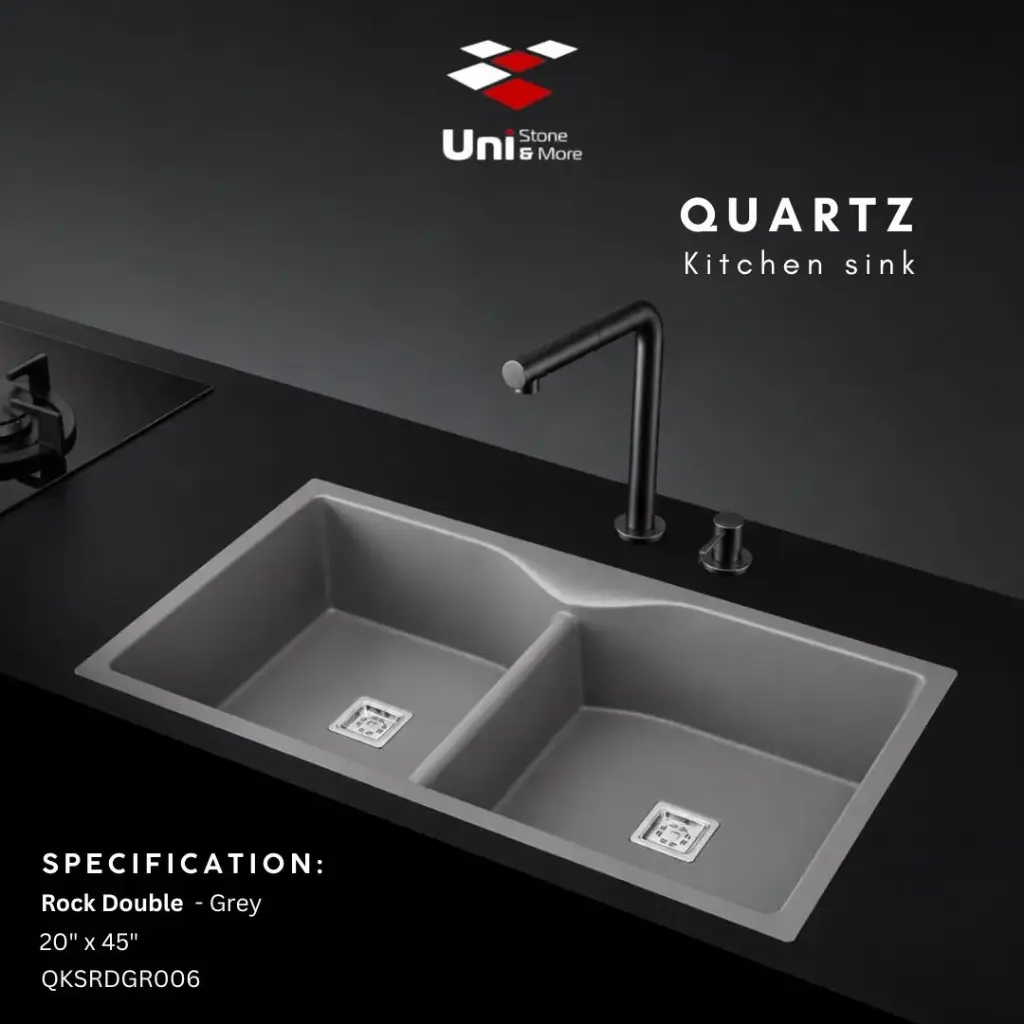Quartz kitchen sink - Rock Double - Grey - Q - 20"x45"
