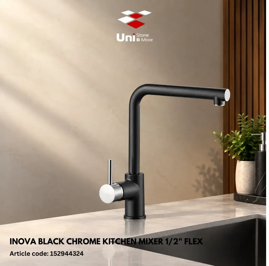 Inova Black Chrome Kitchen Mixer 1/2" Flex
