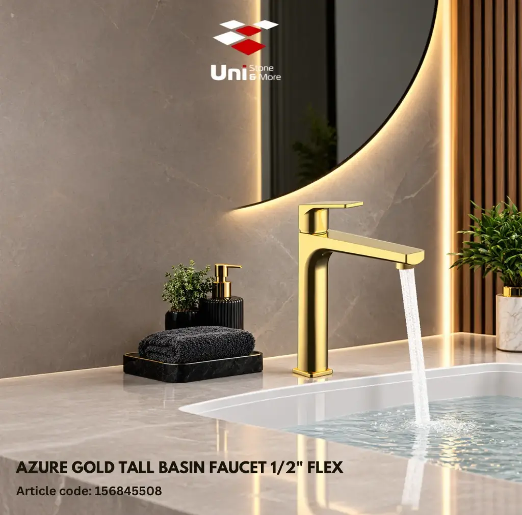 Azure Gold Tall Basin Faucet 1/2" Flex