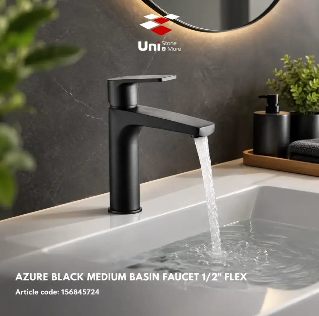 Azure Black Medium Basin Faucet 1/2" Flex