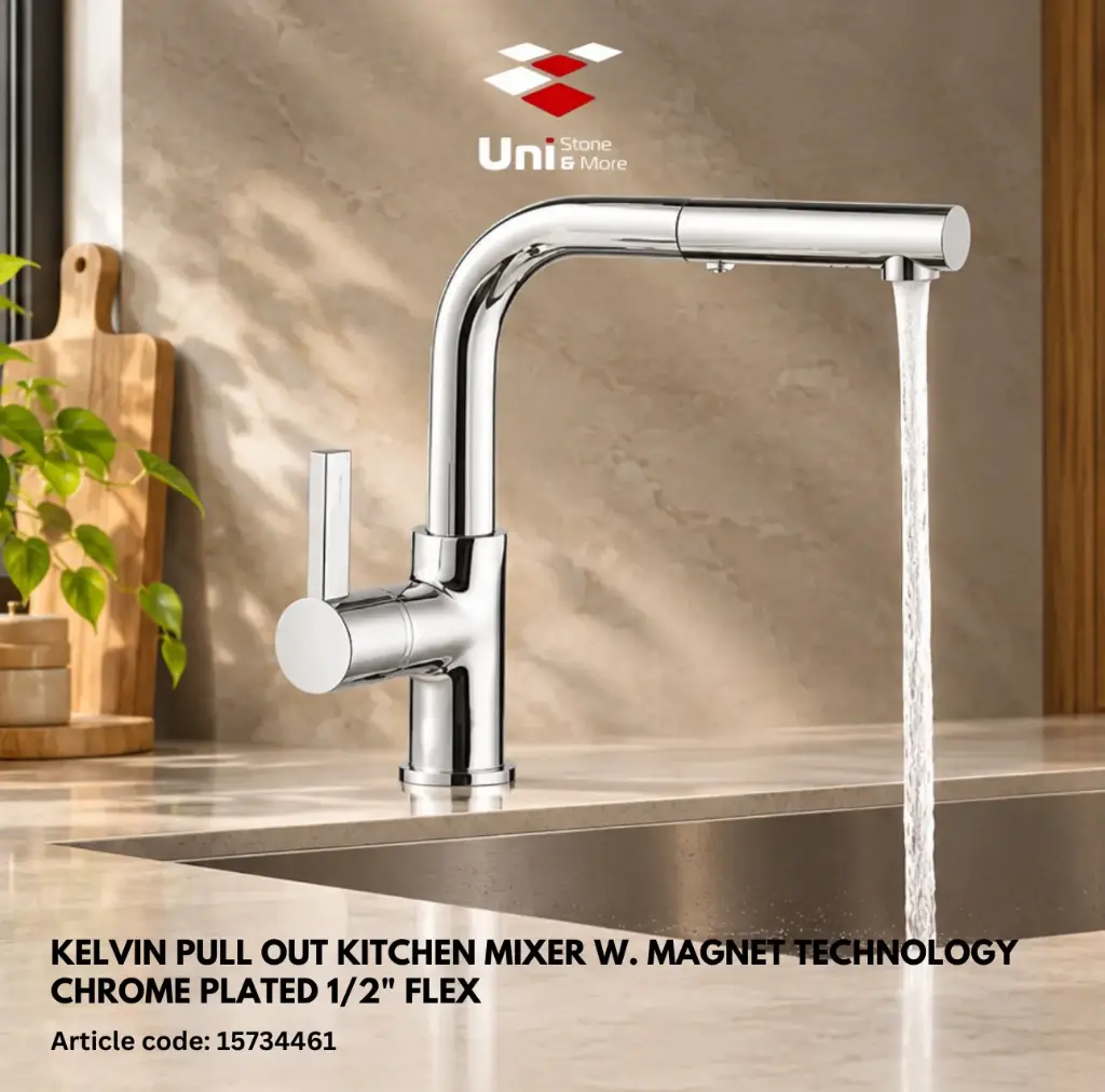 Kelvin Pull Out Kitchen Mixer W. Magnet Technology Chrome Plated 1/2" Flex
