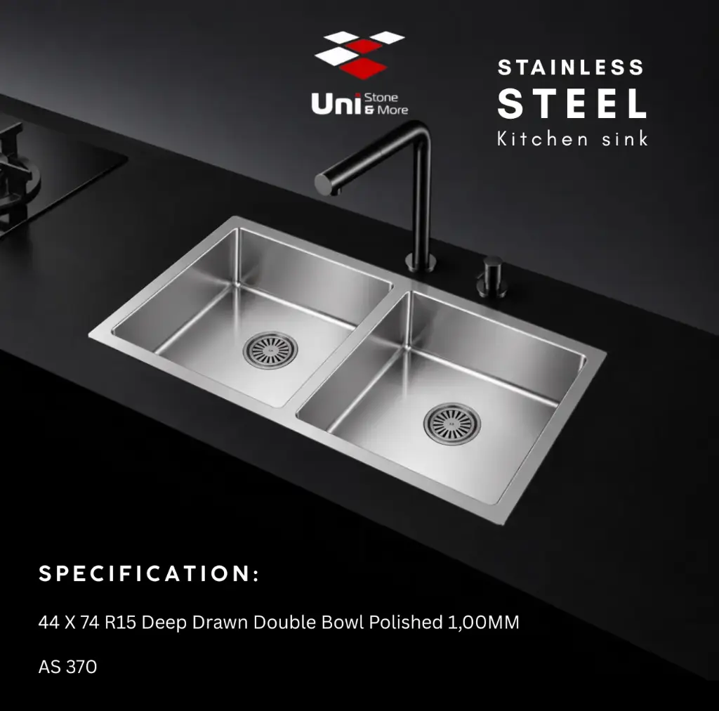44 X 74 R15 Deep Drawn Double Bowl Polished 1,00MM