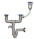 Siphon Set For Double Bowls (2 afvoer + 1 overloop)