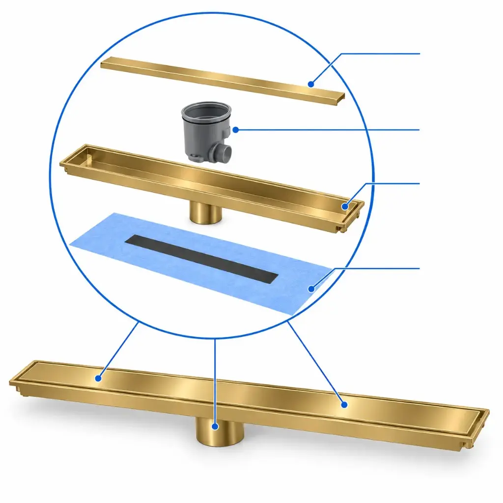 ZetLine Shower Drain, Gold, 60cm, Textile Membrane, Odor