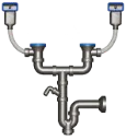 Siphon Set For Double Bowls (2 afvoer + 2 overloop)