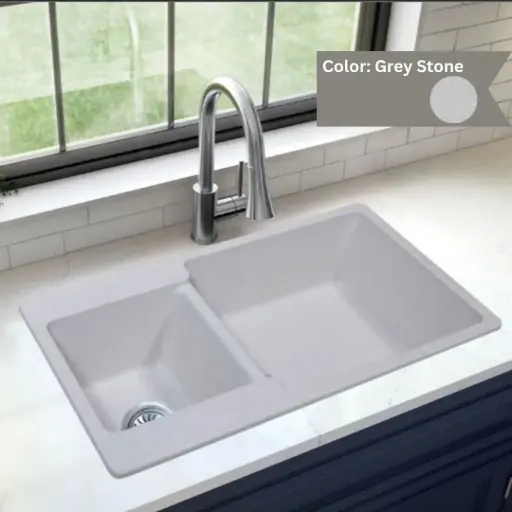 [LBI3-032] Grey Stone - Eros-E1 - Quartz Kitchen Sink - 34"x19.5"