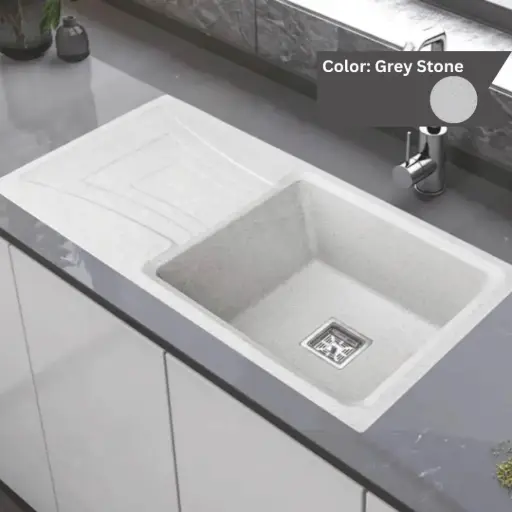 [LBI3-056] Grey Stone - Ruga-2 - Quartz Kitchen Sink - 36"x18"