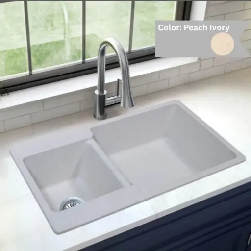 [LBI3-033] Peach Ivory - Eros-E1 - Quartz Kitchen Sink - 34"x19.5"