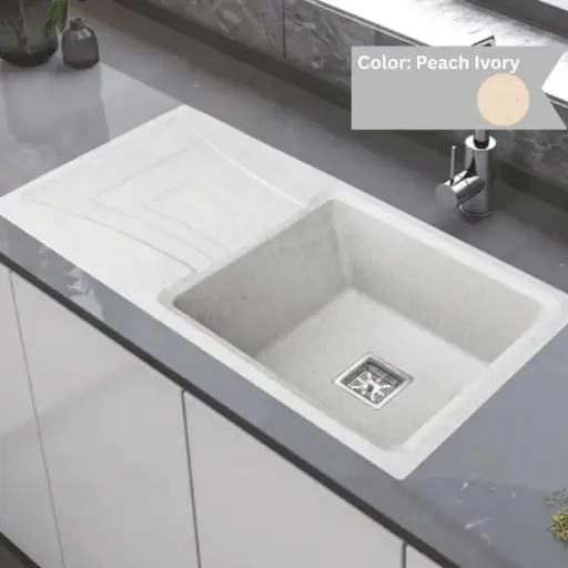 [LBI3-057] Peach Ivory - Ruga - Quartz Kitchen Sink - 36"x18"