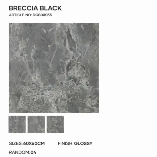 [DCS00035] Breccia Black - Glossy - P - 60x60