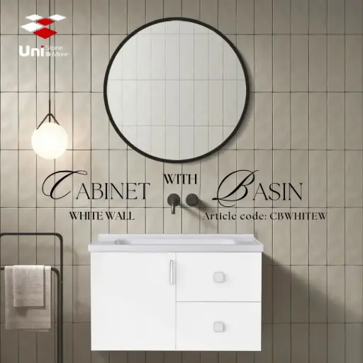 [CBWHITEW] Cabinet with Basin - White Wall - 