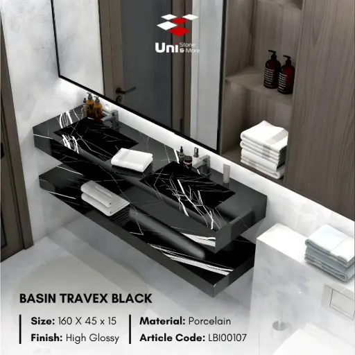 [LBI00107] Basin Travex Black - High Glossy - P - 160 x 45 x 15