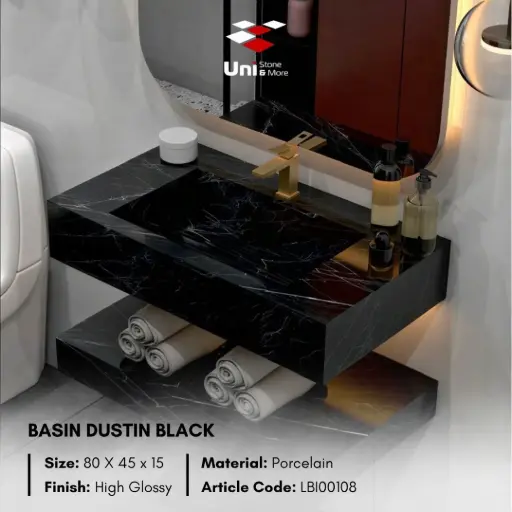 [LBI00108] Basin Dustin Black - High Glossy - P - 80 x 45 x 15
