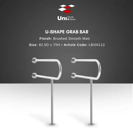 [LBI00113] U-Shape Grab Bar - Brushed Smooth Matt - 82.5D x 75H