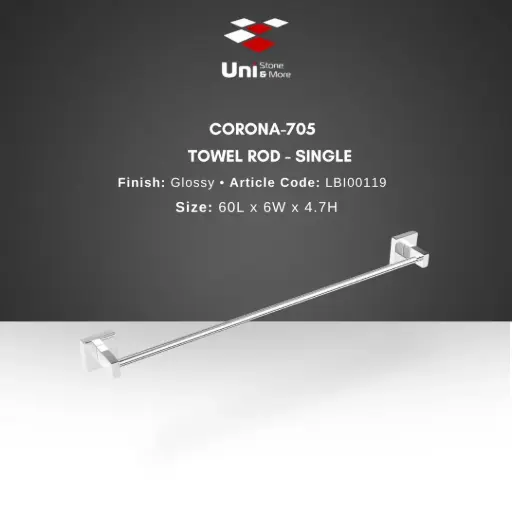 [LBI00119] Corona - 705 Towel Rod - Single - Glossy - 60L x 6W x 4.7H