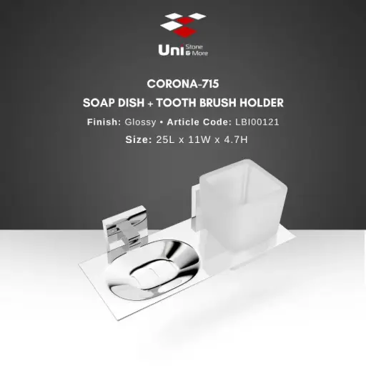 [LBI00121] Corona - 715 Soap Dish + Tooth Brush Holder - Glossy - 25L x 11W x 4.7H