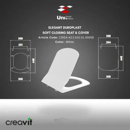 [CREA-KC1103.01.0000E] Elegant Duroplast Soft Closing Seat & Cover - White