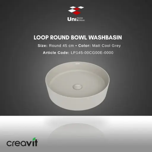 [CREA-LP145-00CG00E-0000] Loop Round Bowl Washbasin round 45 cm - Matt Cool Grey