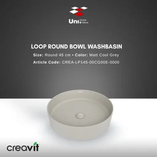 [CREA-LP145-00CG00E-0000] Loop Round Bowl Washbasin round 45 cm - Matt Cool Grey