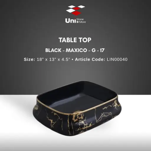 [LIN00040] Table Top Black - Maxico - G - 17 - 18''x13''x4.5''
