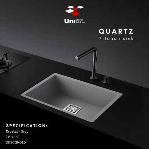 [QKSCGR010] Quartz kitchen sink - Crystal - Grey - Q - 21"x18"
