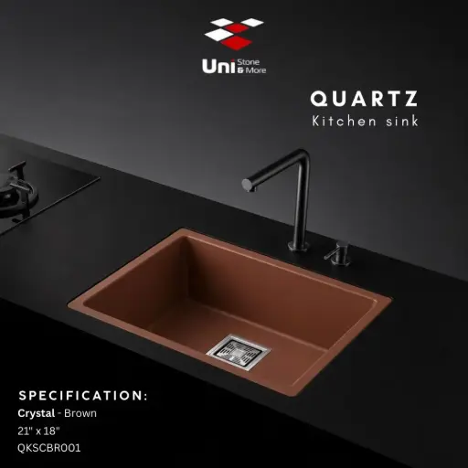 [QKSCBR001] Quartz kitchen sink - Crystal - Brown - Q - 21"x18"