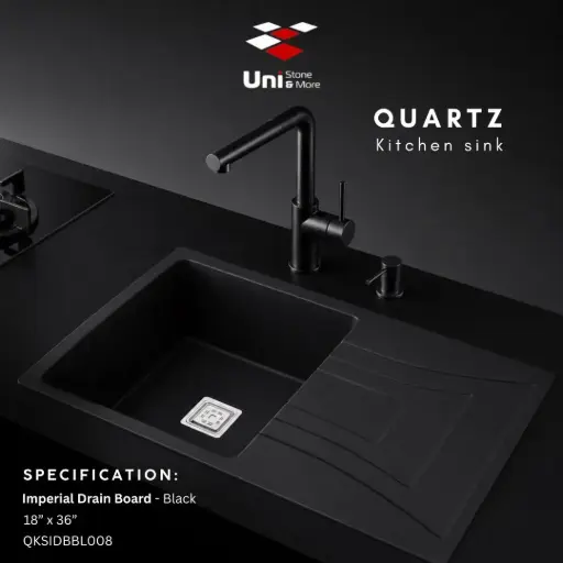 [QKSIDBBL008] Quartz kitchen sink - Imperial Drain Board - Black - Q - 18"x36"