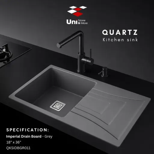[QKSIDBGR011] Quartz kitchen sink - Imperial Drain Board - Grey - Q - 18"x36"