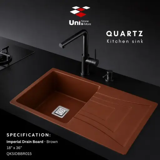 [QKSIDBBR015] Quartz kitchen sink - Imperial Drain Board - Brown - Q - 18"x36"