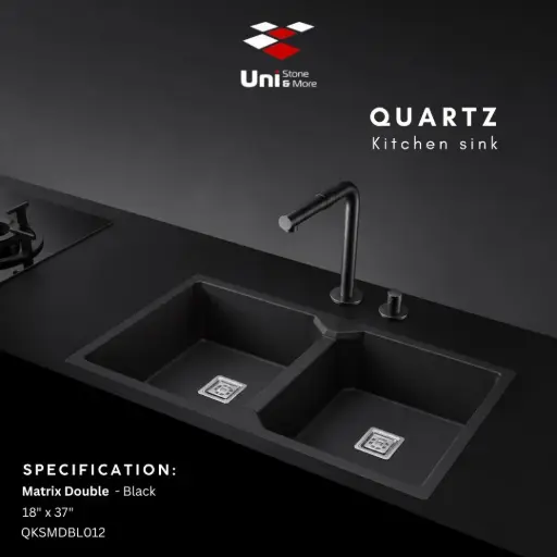 [QKSMDBL012] Quartz kitchen sink - Matrix Double - Black - Q - 18"x37"