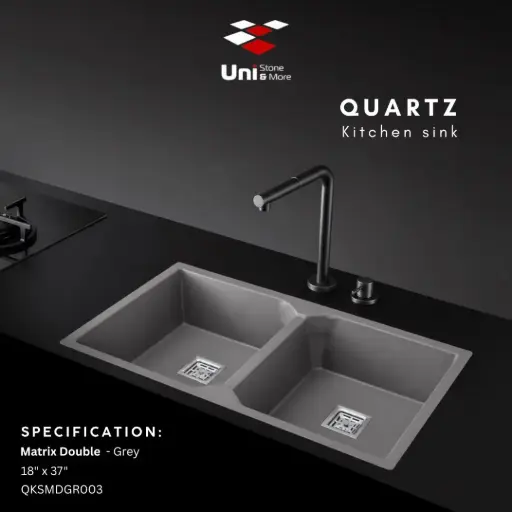 [QKSMDGR003] Quartz kitchen sink - Matrix Double - Grey - Q - 18"x37"
