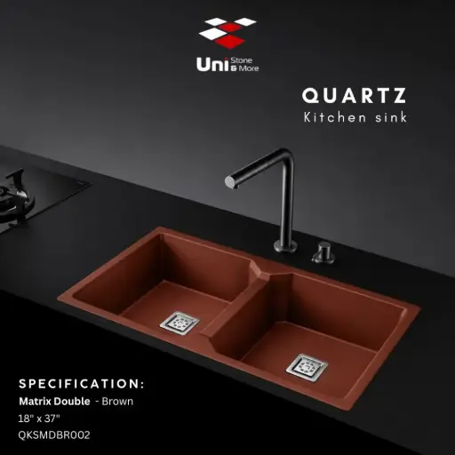 [QKSMDBR002] Quartz kitchen sink - Matrix Double - Brown - Q - 18"x37"