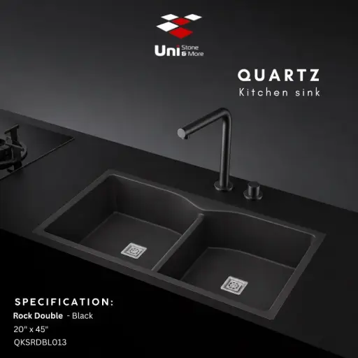 [QKSRDBL013] Quartz kitchen sink - Rock Double - Black - Q - 20"x45"