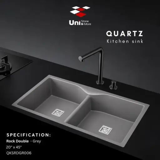 [QKSRDGR006] Quartz kitchen sink - Rock Double - Grey - Q - 20"x45"