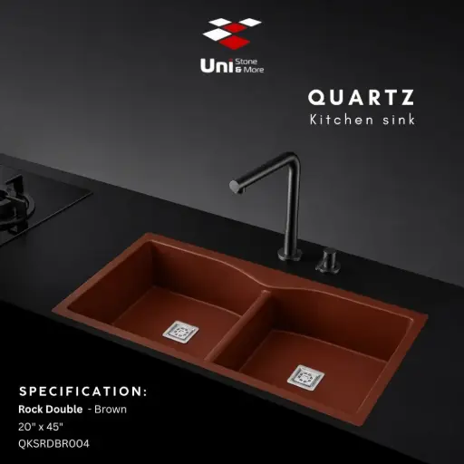 [QKSRDBR004] Quartz kitchen sink - Rock Double - Brown - Q - 20"x45"