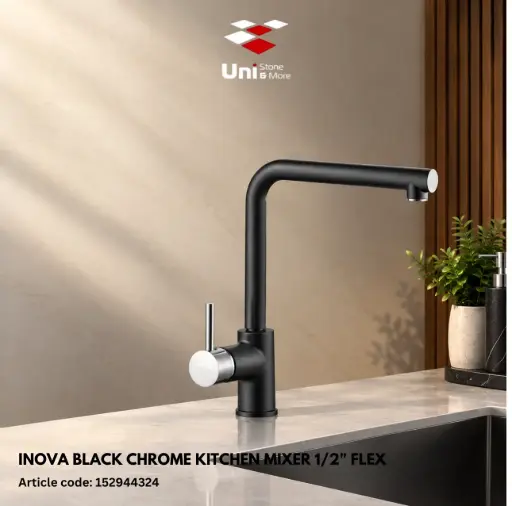 [152944324] Inova Black Chrome Kitchen Mixer 1/2" Flex