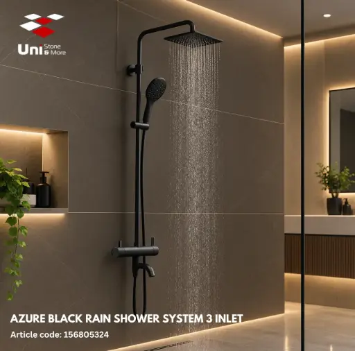[156805324] Azure Black Rain Shower System 3 Inlet
