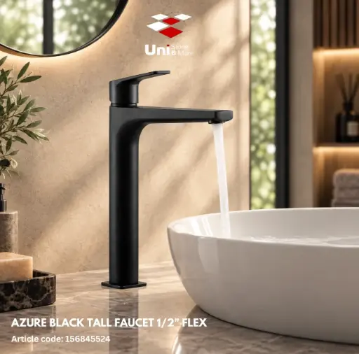 [156845524] Azure Black Tall Faucet 1/2" Flex