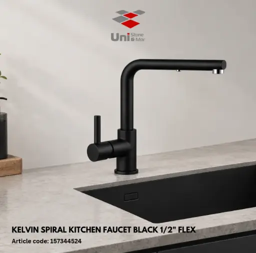 [157344524] Kelvin Spiral Kitchen Faucet Black 1/2" Flex
