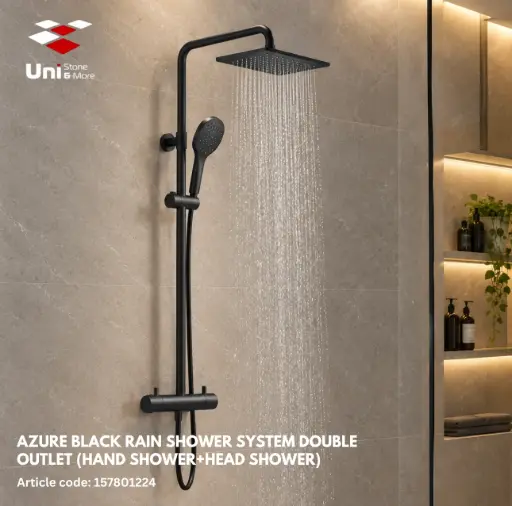 [157801224] Azure Black Rain Shower System Double Outlet (Hand Shower+Head Shower)