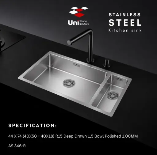 [AS 346-R] 44 X 74 (40X50 + 40X18) R15 Deep Drawn 1,5 Bowl Polished 1,00MM