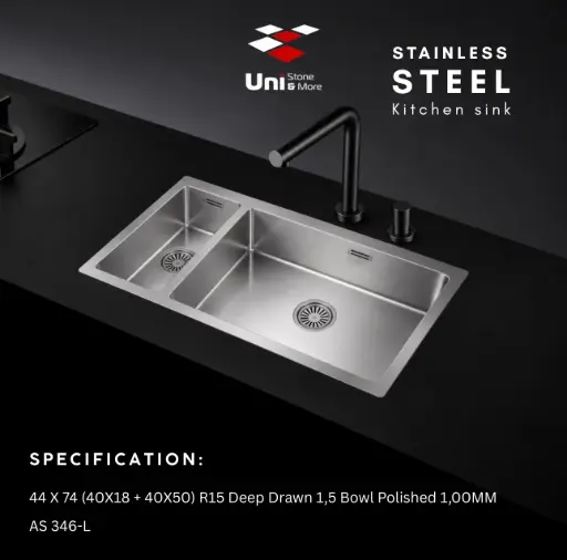 [AS 346-L] 44 X 74 (40X18 + 40X50) R15 Deep Drawn 1,5 Bowl Polished 1,00MM
