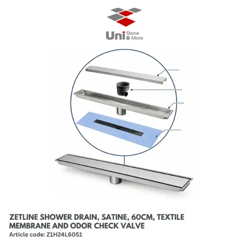 [Z1H24L60S1] ZetLine Shower Drain Satine 60cm - Membrane - Odor