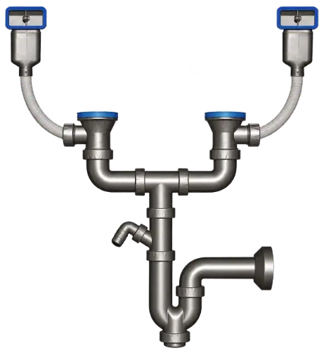 [AS 1070] Siphon Set For Double Bowls (2 afvoer + 2 overloop)